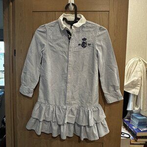 Polo Ralph Lauren Girl's Dress Size 6 Stripes Blue White Coastal Ruffles
